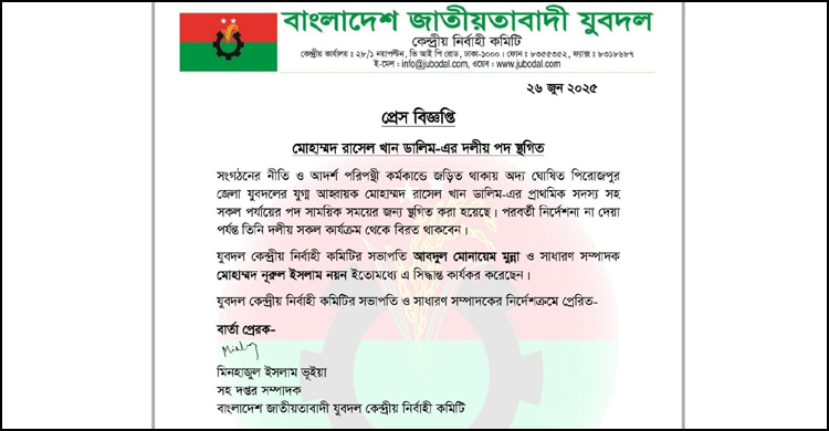 সন্ধ্যায় কমিটি গঠন, রাতেই পদ হারালেন যুবদল নেতা